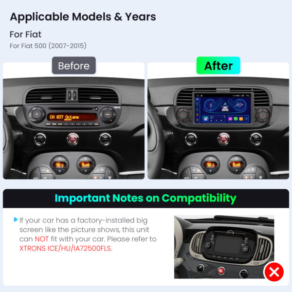フィアット500｜Android OS｜オクタコア｜64GB ROM｜IPSスクリーン｜CarPlay & Android Auto｜IDS7050FLB｜IDS7050FLB
