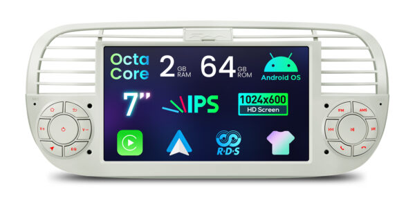 フィアット500｜Android OS｜オクタコア｜64GB ROM｜IPSスクリーン｜CarPlay & Android Auto｜IDS7050FLC｜フィアット500