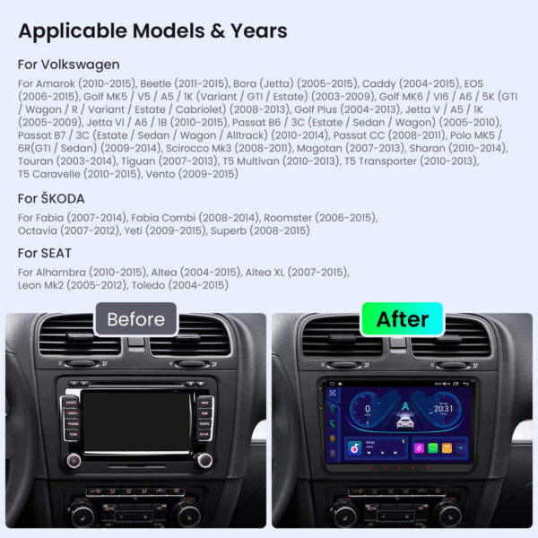 フォルクスワーゲン/シート/シュコダ｜アンドロイドOS｜オクタコア｜64GB ROM｜IPSスクリーン｜CarPlay & アンドロイドオート｜IDS90MTVL