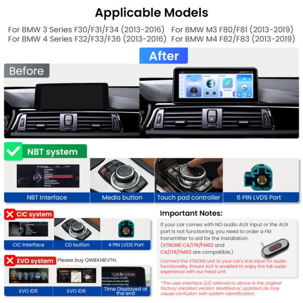 BMW｜3シリーズ/4シリーズ/M3/M4｜アンドロイドOS＆OEMシステム｜クアルコム685｜オクタコア｜8GB RAM＆256GB ROM｜QWBX14NBTH
