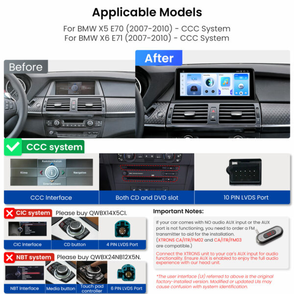 BMW｜X5/X6｜アンドロイドOS＆OEMシステム｜クアルコム685｜オクタコア｜8GB RAM＆256GB ROM｜QWBX14X5CC