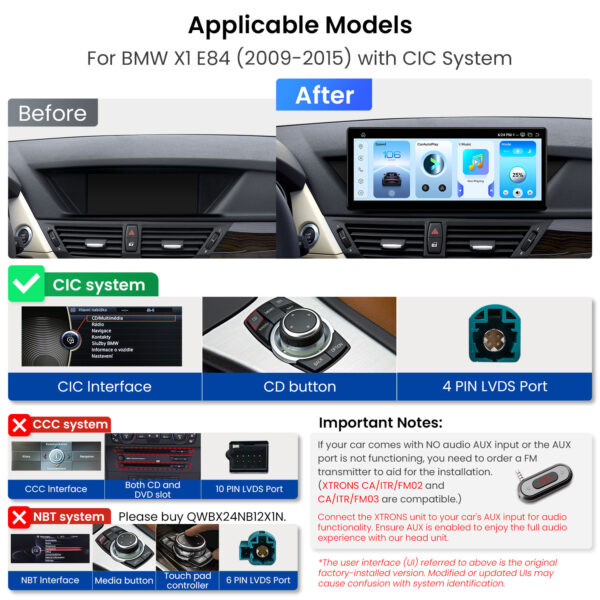 BMW｜X1 E84｜Android OS & OEMシステム｜クアルコム685｜オクタコア｜8GB RAM & 256GB ROM｜QWBX24CIB12X1