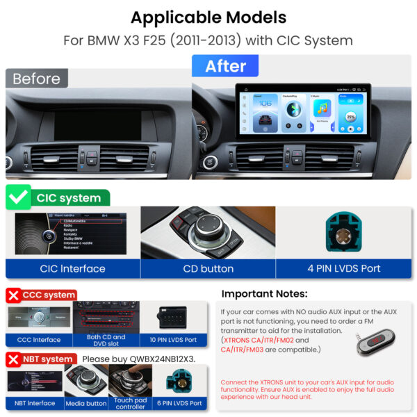 BMW｜X3｜F25｜アンドロイドOS＆OEMシステム｜クアルコム685｜オクタコア｜8GB RAM＆256GB ROM｜QWBX24CIB12X3