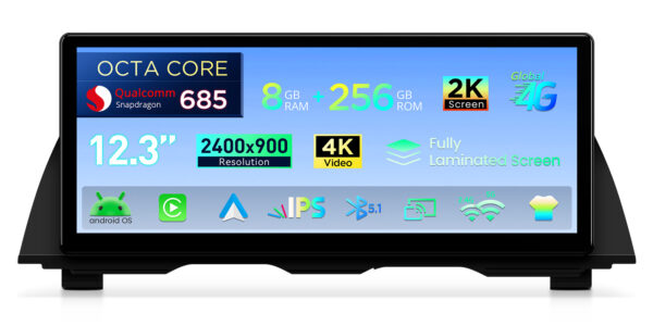BMW｜5シリーズ｜アンドロイドOS＆OEMシステム｜クアルコム685｜オクタコア｜8GB RAM＆256GB ROM｜QWBX24NB12FV