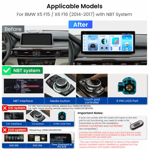 BMW｜X5/X6｜アンドロイドOS＆OEMシステム｜クアルコム685｜オクタコア｜8GB RAM＆256GB ROM｜QWBX24NB12X5N