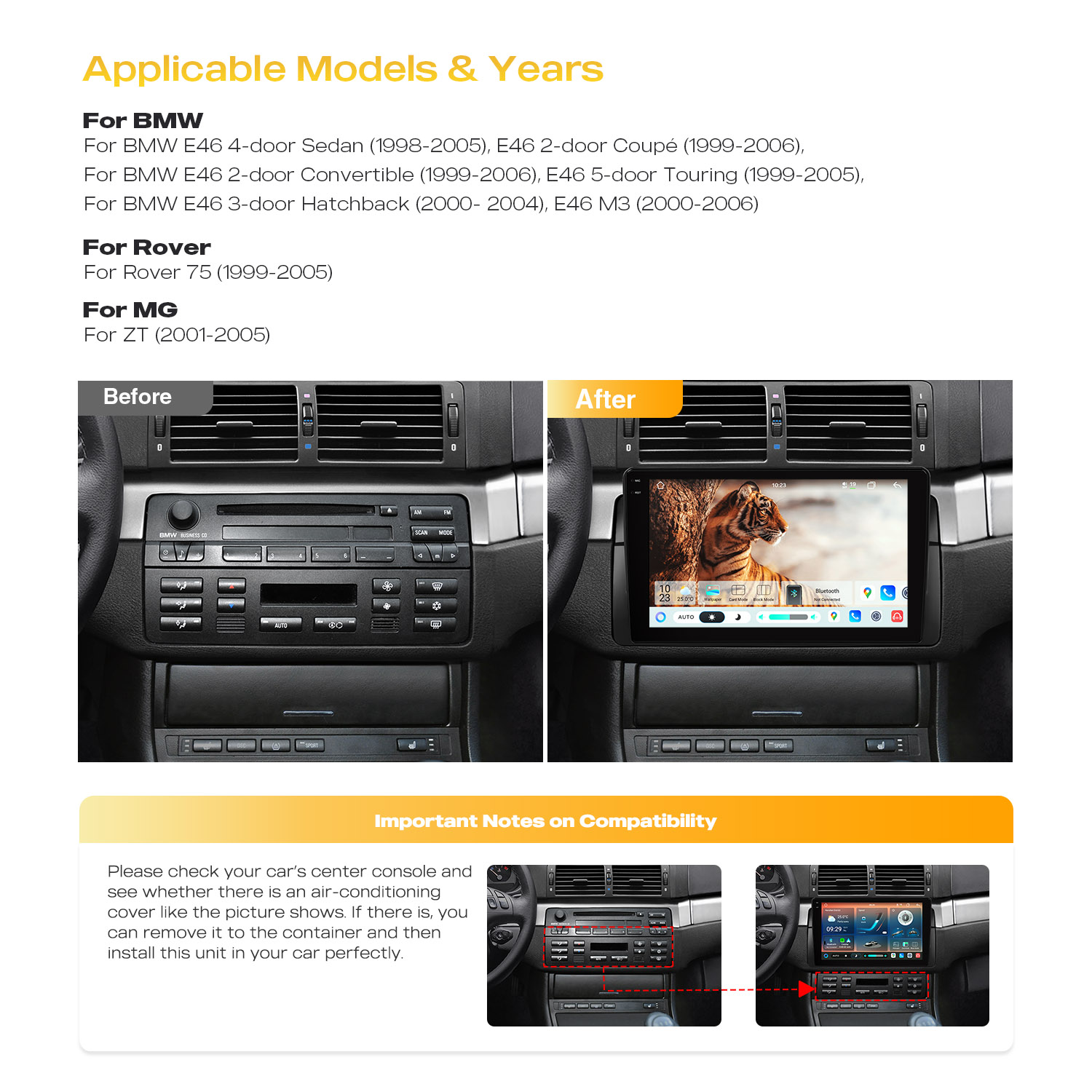 BMW E46- Unisoc 7865、8GB RAM、二重 Bluetooth のプラグ アンド プレイ適合のための XTRONS IMHP9446B 9 インチのアンドロイド 14 車のステレオ